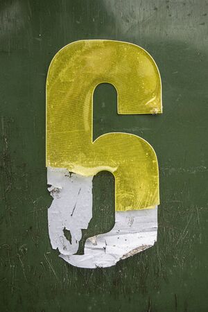 Written Wording in Distressed State Typography Found Number 6 Sixの写真素材