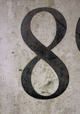 Written Wording in Distressed State Typography Found Number eight 8