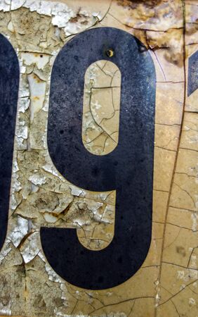 Written Wording in Distressed State Typography Found Number Nine 9