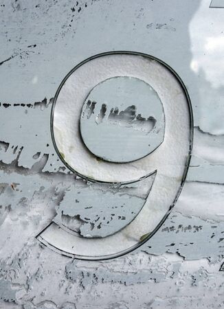 Written Wording in Distressed State Typography Found Number Nine 9の写真素材