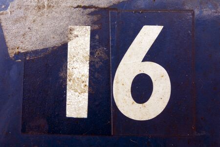 Written Wording in Distressed State Typography Found Number Sixteen 16の写真素材