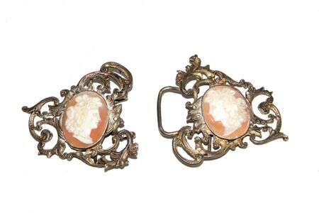 Ladies Vintage Antique Gem Jewellery On White Backgroundの写真素材