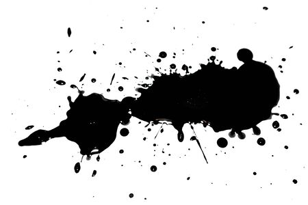 Black Ink Paint Splatter Drip on White Backgroundの写真素材