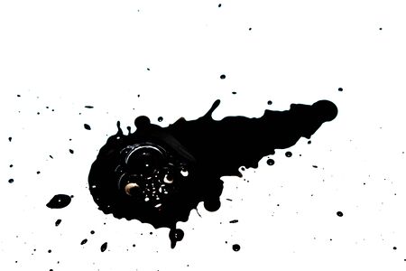 Black Ink Paint Splatter Drip on White Background