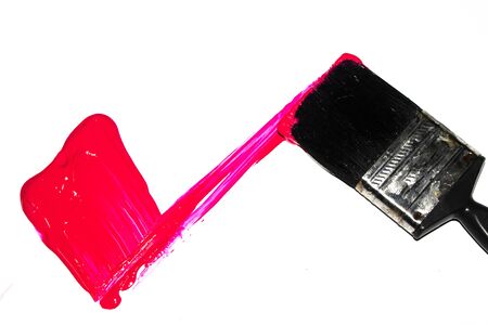 Acrylic Paint Stroke with Paint Brush on White Background