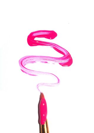 Acrylic Paint Stroke with Paint Brush on White Backgroundの写真素材