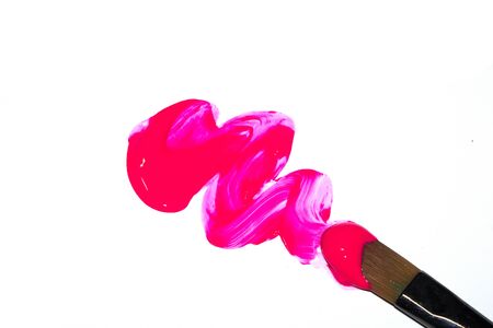 Acrylic Paint Stroke with Paint Brush on White Backgroundの写真素材