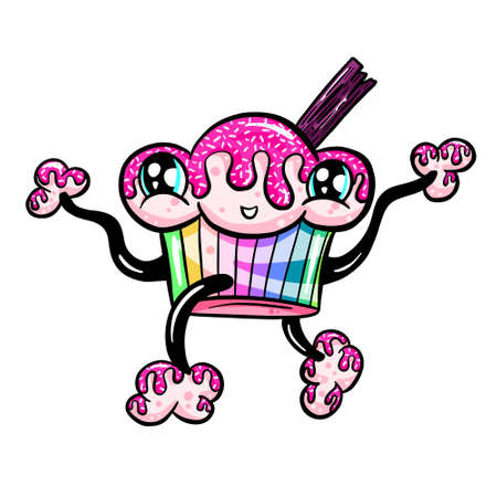 Cute Cartoon Cupcake Cake Muffin Character Illustration Vectorのイラスト素材