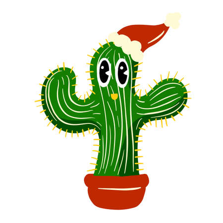 Festive Santa Claus Christmas Tree Cactus Cartoon Illustrationのイラスト素材