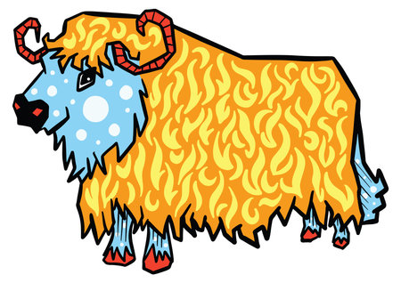 Retro Highland Cow Bull Cartoon Illustrationのイラスト素材