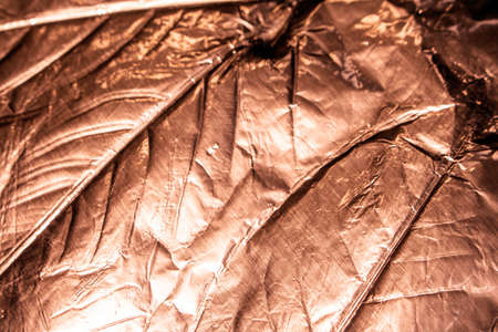 A gold Holographic Foil Leaf and Leaves with Veins Texture Shiny Patternの写真素材