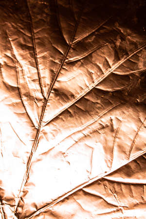 A gold Holographic Foil Leaf and Leaves with Veins Texture Shiny Patternの写真素材