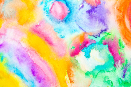 Vibrant Abstract  Watercolour Rainbow Circles On White Backgroundの写真素材