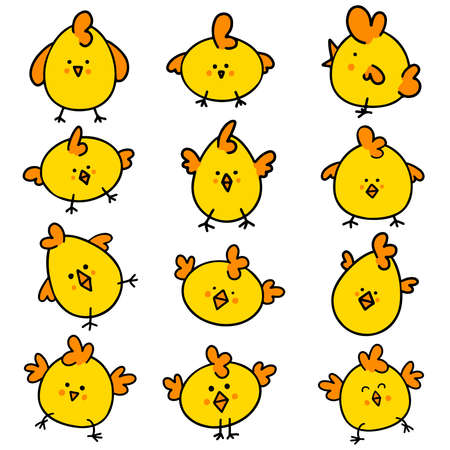 Cartoon Vector Easter Chick Bird Illustrationsのイラスト素材