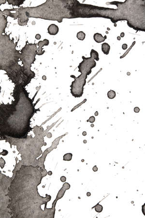 Black Monochrome Ink Wash and Ink Splatter on White Backgroundの写真素材