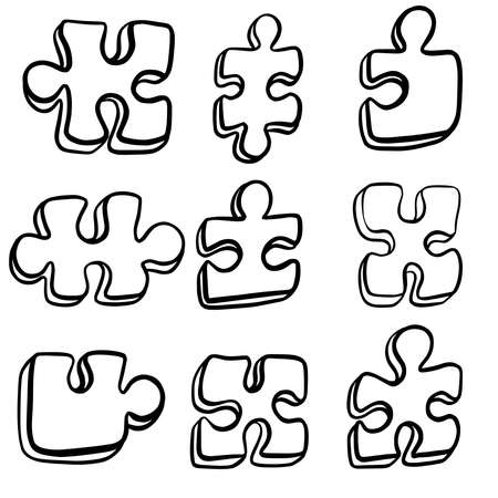 Jigsaw Puzzle Pieces Cartoon Vector Illustrationsのイラスト素材