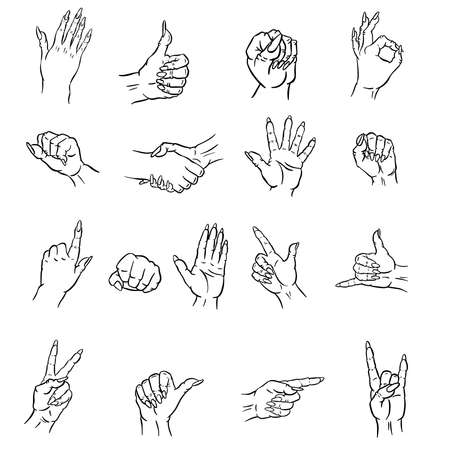 Hand Gesture Signs With Nails Vector Iconsのイラスト素材