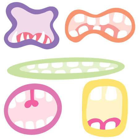 Cartoon Scary Funny Monster Mouth Illustration Collection with Teethのイラスト素材