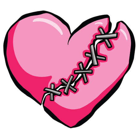 Dead Zombie Hearts Cartoon Illustrations with Stitches and Brains and Bones for Valentines Day or Halloweenのイラスト素材