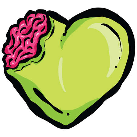 Dead Zombie Hearts Cartoon Illustrations with Stitches and Brains and Bones for Valentines Day or Halloweenのイラスト素材