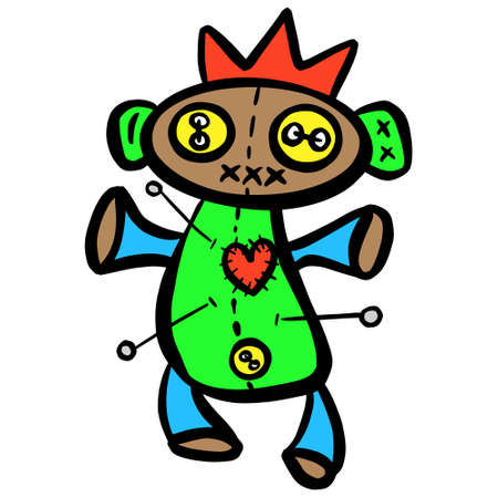 Cartoon Voodoo Doll Toy With Pins in Vector Illustrationのイラスト素材