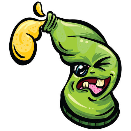 Angry Drunk Green Beer Bottle Cartoon Logo Designのイラスト素材