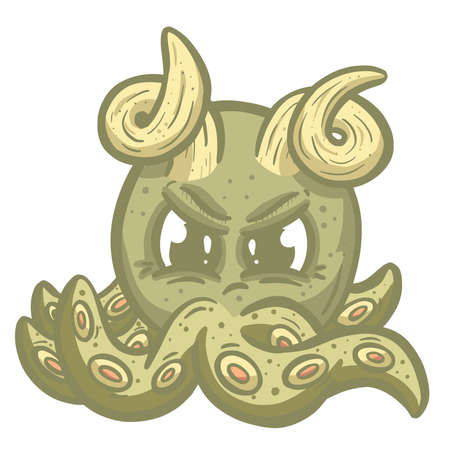 Octopus Cute  Kawaii Cartoon Creature With Horns and Tentaclesのイラスト素材
