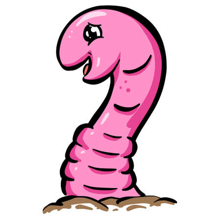 Wiggly Pink Worm Character Cartoon Coming out of the Ground Illustration