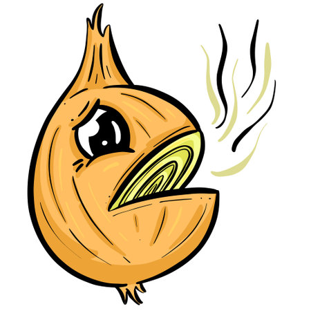 Stinky Cut Onion Makes You Cry from the Smell Cartoon Illustrationのイラスト素材