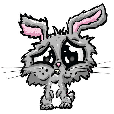 Sad Looking Cute Grey Bunny Cartoon Mascot Logoのイラスト素材