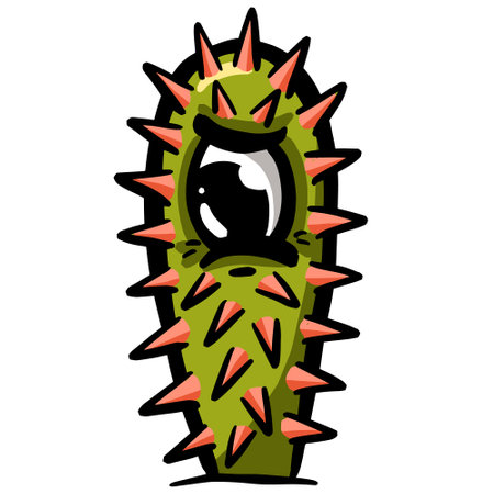 Cartoon Cactus or Succulent Character with Face In Vector Illustrationのイラスト素材