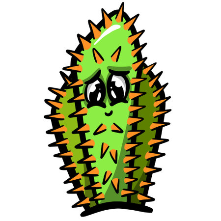 Cartoon Cactus or Succulent Character with Face In Vector Illustrationのイラスト素材