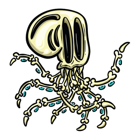 Octopus Skeleton Halloween Cartoon Illustration with Suckers Deep Sea Creatureのイラスト素材