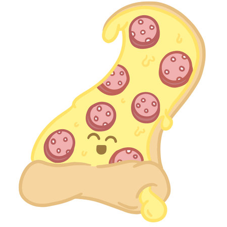 Cute Cartoon Pizza Slice Pepperoni Emoji Face Illustration for a Mascot or Logo Designのイラスト素材