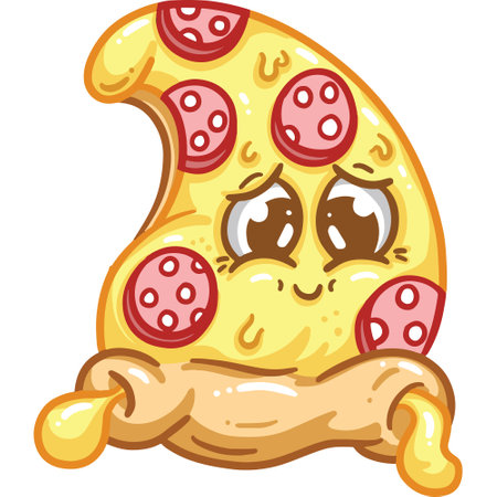 Cute Cartoon Pizza Slice Pepperoni Emoji Face Illustration for a Mascot or Logo Designのイラスト素材