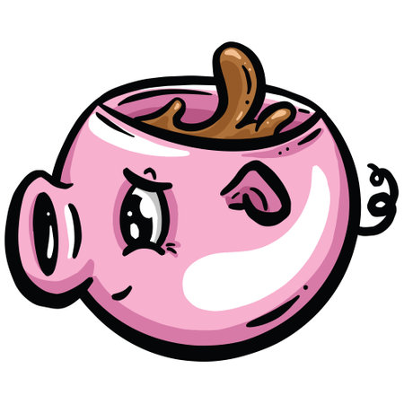Cute Childs Coffee Cup Design Illustration in the Shape of a Piggy Pigのイラスト素材