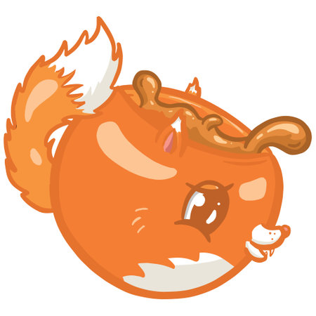 Cute Childs Coffee Cup Design Illustration in the Shape of a Red Foxのイラスト素材