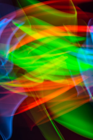 A Neon Wavy Light Nightclub Background Swirls on Black Background