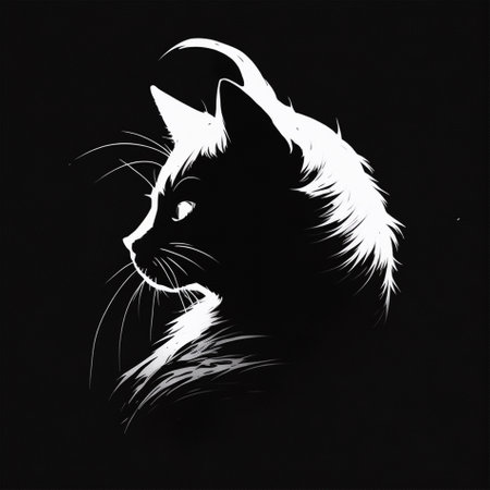 cat vector illustration on a black background, hand-drawn, sketchの素材