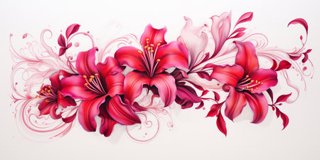 Red lily flowers on white background. Floral design element.の素材