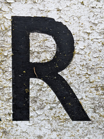 Written Wording in Distressed State Typography Found Letter R Ransom Noteの写真素材