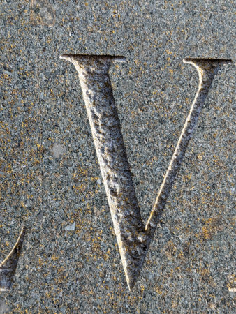 Written Wording in Distressed State Typography Found Letter V Ransom Noteの写真素材