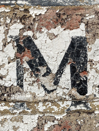 Written Wording in Distressed State Typography Found Letter M Ransom Noteの写真素材