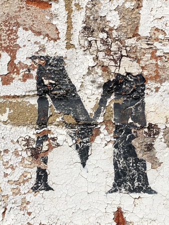 Written Wording in Distressed State Typography Found Letter M Ransom Noteの写真素材