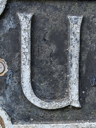 Written Wording in Distressed State Typography Found Letter U Ransom Noteの写真素材