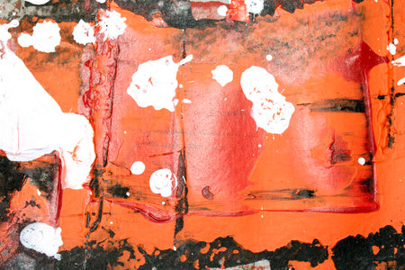 Thick Black Red and White Ink and Paint Splatters and Lines Abstract Backgroundの写真素材