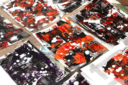 Thick Black and White Ink and Paint Splatters and Lines Abstract Background