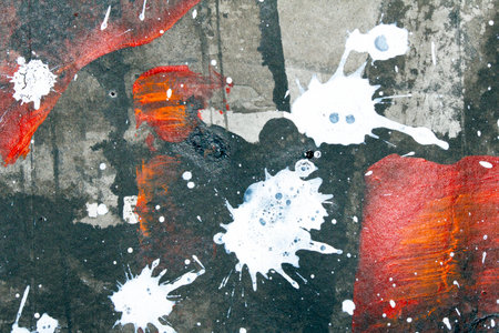 Thick Black Red and White Ink and Paint Splatters and Lines Abstract Backgroundの写真素材