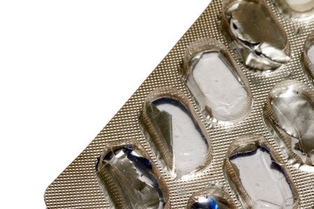 Open Used Broken Foil Pill Popping Tablet Dispenser Blister Packet Close Upの写真素材