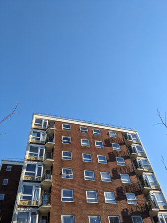 Top Floors of a Highrise Council Block of Flats with Blue Sky